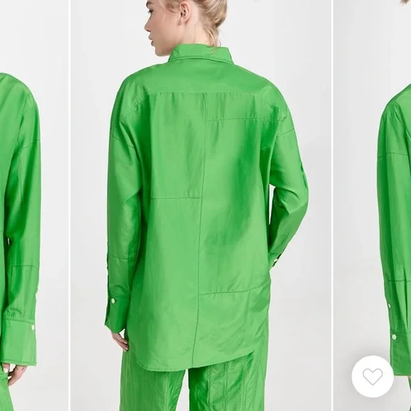 Frame The Oversized Linear Lace Shirt In Bright Peridot Green NWT